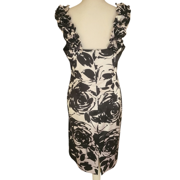 white house black market satin bodycon floral dress ruffle neck size 10 - Picture 2 of 5